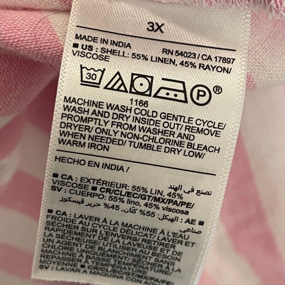 Old Navy Womens Plus 3X Boyfriend Shirt Pink White Striped Linen Blend Button Up - Picture 4 of 8